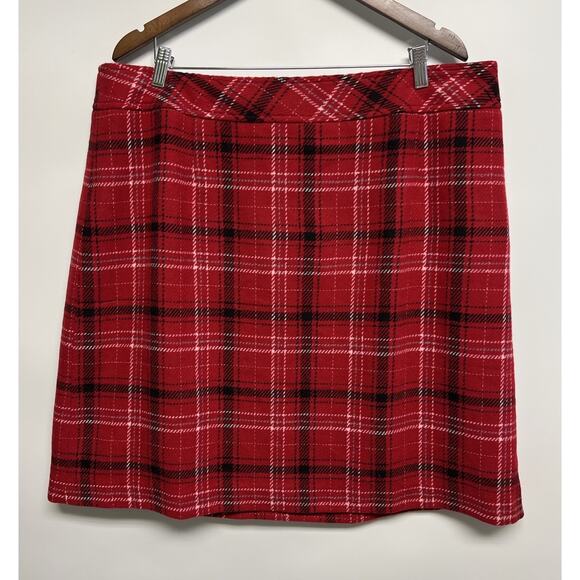 Talbots Wool Blend Red Tartan Plaid Midi Skirt Sz 20W Preppy Classic Timeless - Picture 1 of 11